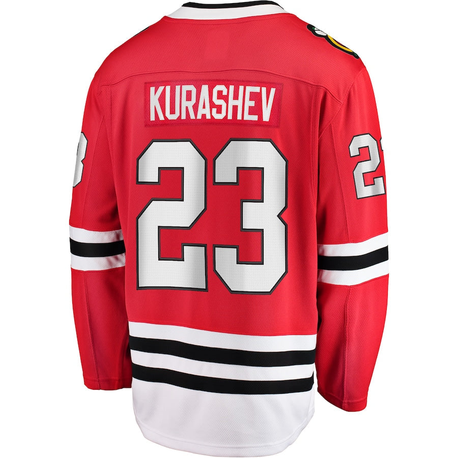 C.Blackhawks #23 Philipp Kurashev Fanatics Branded Home Breakaway Player Jersey Red Stitched American Hockey Jerseys CROVYIE