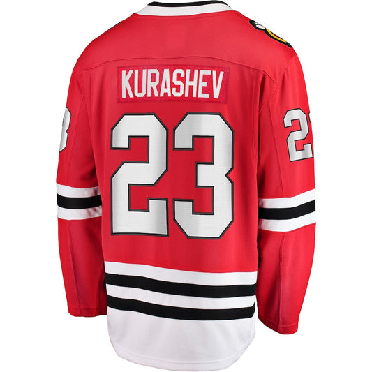 C.Blackhawks #23 Philipp Kurashev Fanatics Branded Home Breakaway Player Jersey Red Stitched American Hockey Jerseys CROVYIE