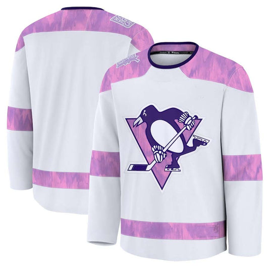 P.Penguins Fanatics 2024 Hockey Fights Cancer Practice Jersey - White Stitched American Hockey Jerseys CROVYIE