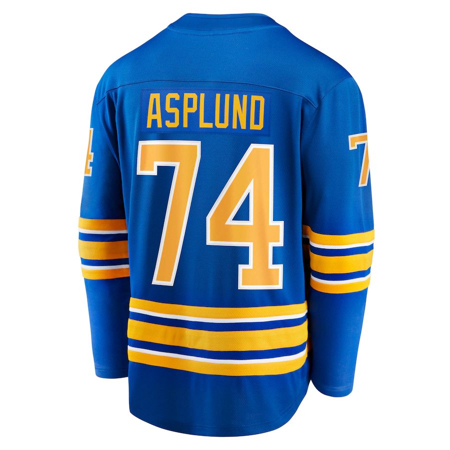 B.Sabres #74 Rasmus Asplund Fanatics Branded Home Breakaway Player Jersey Royal Stitched American Hockey Jerseys CROVYIE