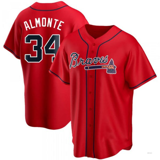 Atlanta Braves #34 AbNERY2025m Almonte Red Alternate Jersey Stitches Baseball Jerseys