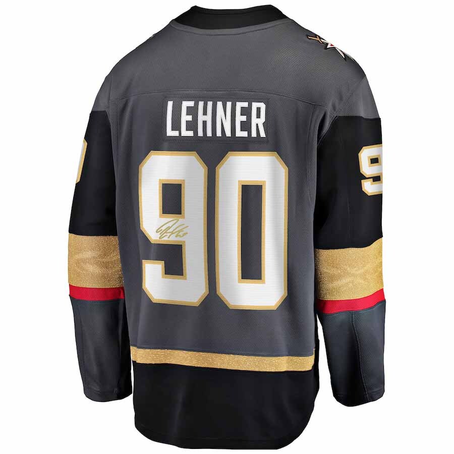 V.Golden Knights #90 Robin Lehner Fanatics Authentic Autographed Black Fanatics Breakaway Jersey Gray Hockey Jerseys CROVYIE