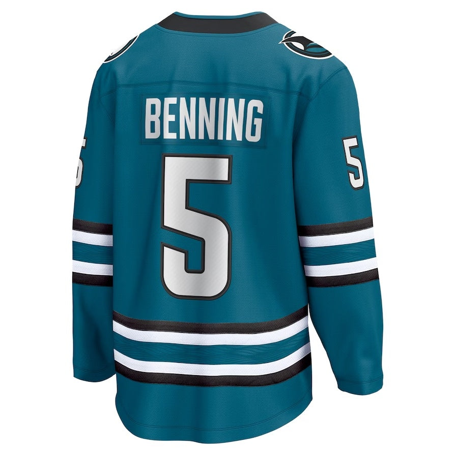 SJ.Sharks #5 Matt Benning Fanatics Home Breakaway Jersey - Teal Stitched American Hockey Jerseys CROVYIE