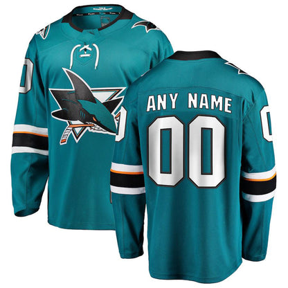 Custom SJ.Sharks Fanatics Branded 2021-22 Home Breakaway Teal Stitched American Hockey Jerseys CROVYIE