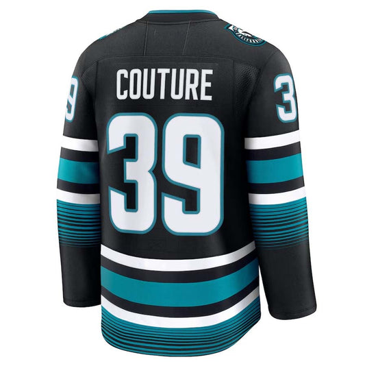 SJ.Sharks #39 Logan Couture Fanatics Alternate Premium Jersey - Black Stitched American Hockey Jerseys CROVYIE
