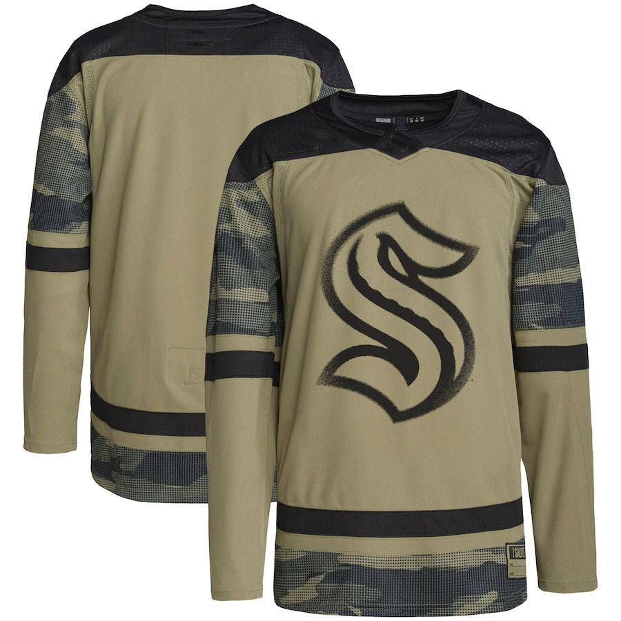 S.Kraken Military Appreciation Team Authentic Practice Jersey  Camo Stitched American Hockey Jerseys CROVYIE