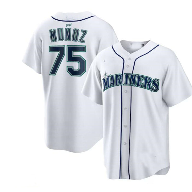 Seattle Mariners #75 Andr¨¦s Mu?oz White Home Replica Player Jersey Baseball Jerseys