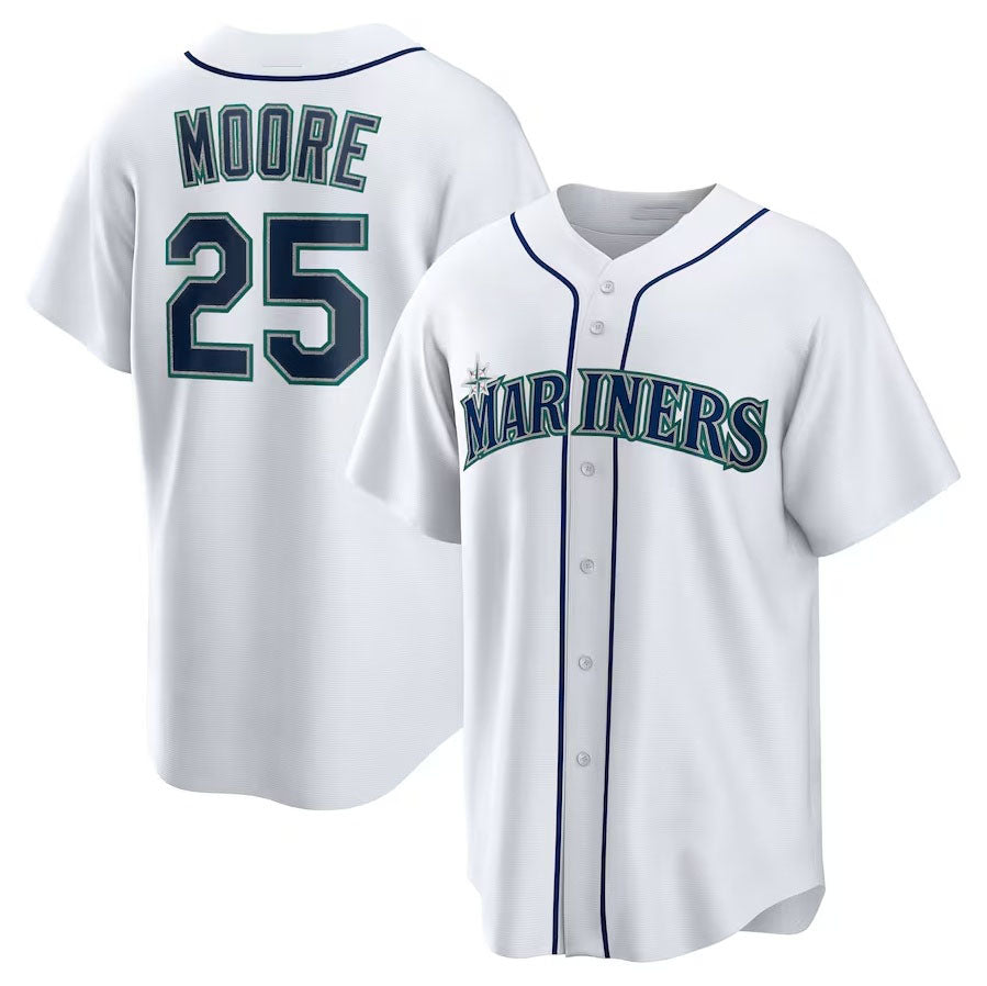 Seattle Mariners #25 Dylan Moore Home Replica Jersey - White Stitched Baseball Jersey