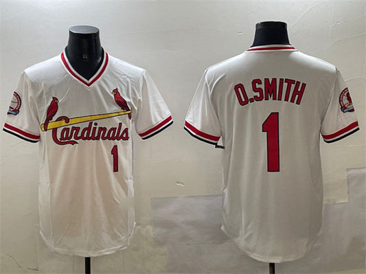 St. Louis Cardinals #1 Ozzie Smith White With Patch Stitched Baseball Jersey