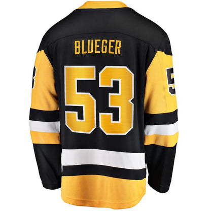 P.Penguins #53 Teddy Blueger Fanatics Branded Home Breakaway Player Jersey Black Stitched American Hockey Jerseys CROVYIE