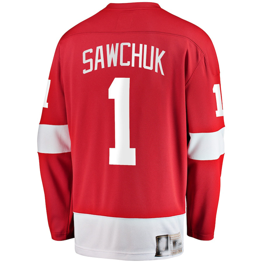 D.Red Wings #1 Terry Sawchuk Fanatics Branded Premier Breakaway Retired Player Jersey Red Stitched American Hockey Jerseys CROVYIE