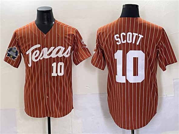 T.Longhorns #10 Mia Scott Orange Pinstripe 2025 World Series Stitched American College Jerseys