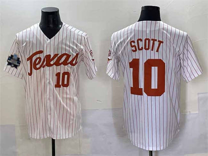 T.Longhorns #10 Mia Scott White Pinstripe 2025 World Series Stitched American College Jerseys