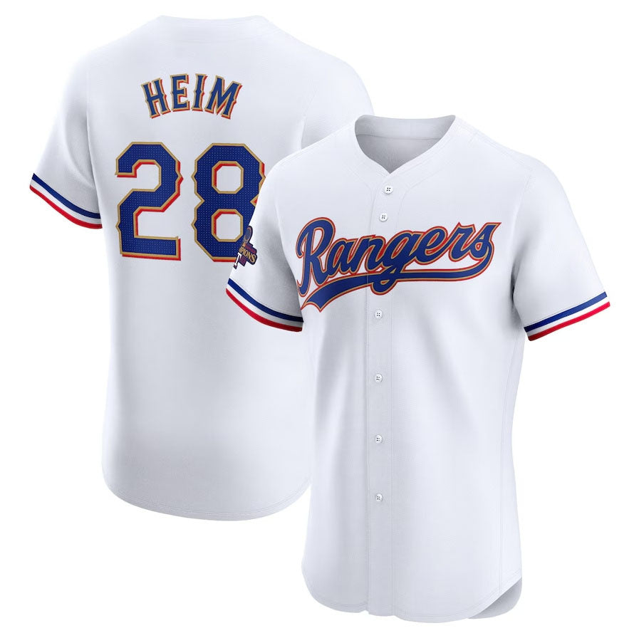 Texas Rangers #28 Jonah Heim 2024 Gold Collection Elite Player Jersey ¨C White Baseball Jerseys