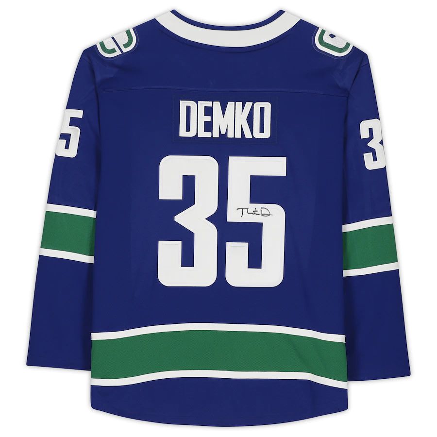 V.Canucks #35 Thatcher Demko Fanatics Authentic Autographed Fanatics Branded Breakaway Jersey Blue Stitched American Hockey Jerseys CROVYIE