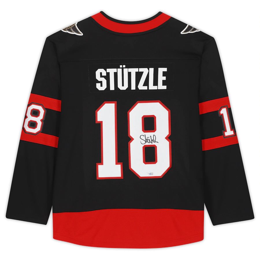 O.Senators #18 Tim Stutzle Fanatics Authentic Autographed Branded Breakaway Jersey Black Stitched American Hockey Jerseys CROVYIE