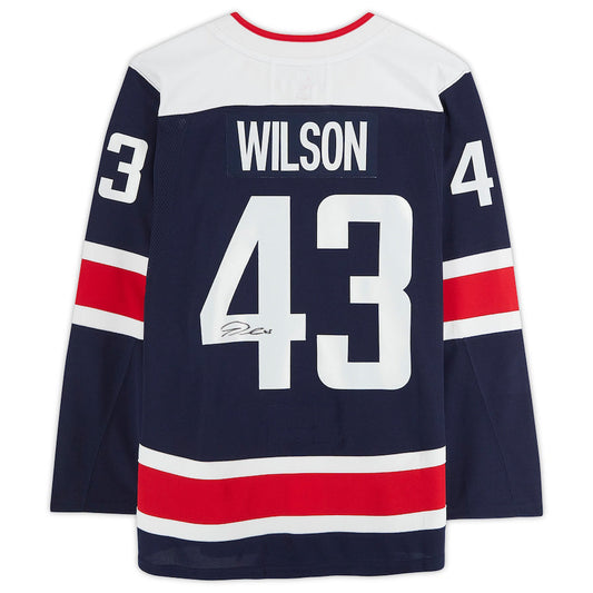 W.Capitals #43 Tom Wilson Fanatics Authentic Autographed Alternate Authentic Jersey Navy Stitched American Hockey Jerseys CROVYIE