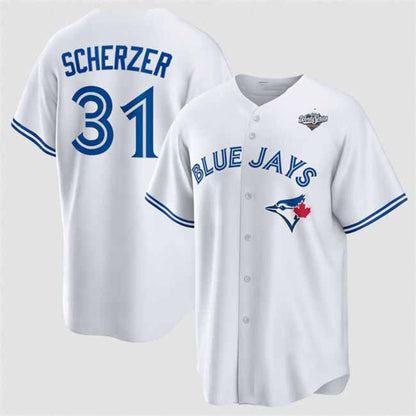 Toronto Blue Jays #31 Max Scherzer White 2025 World Series Home Cool Base Stitched Baseball Jersey