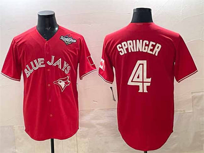Toronto Blue Jays #4 George Springer Red 2025 World Series Cool Base Stitched Baseball Jersey