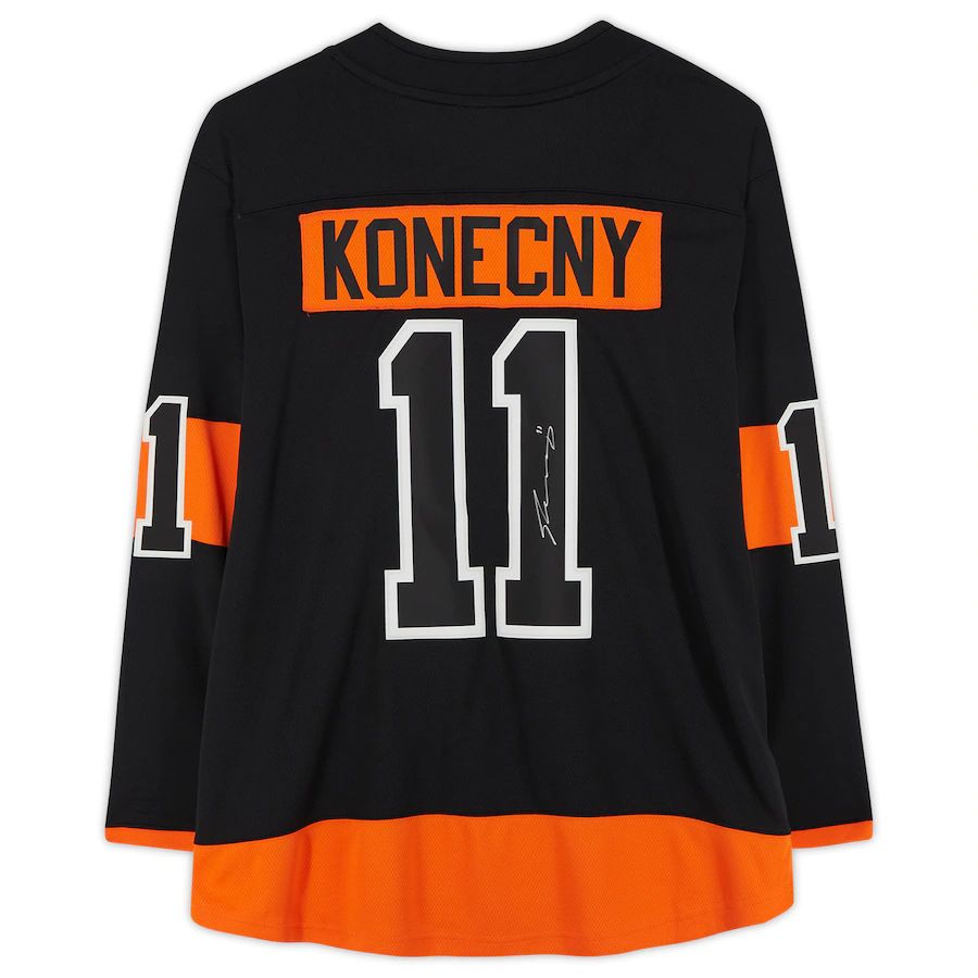 P.Flyers #11 Travis Konecny Fanatics Authentic Autographed Alternate Fanatics Breakaway Jersey Black Stitched American Hockey Jerseys CROVYIE