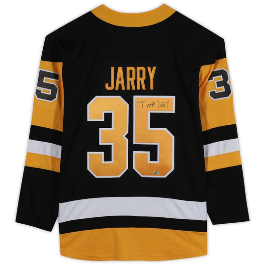 P.Penguins #35 Tristan Jarry Fanatics Authentic Autographed Breakaway Jersey Black Stitched American Hockey Jerseys CROVYIE