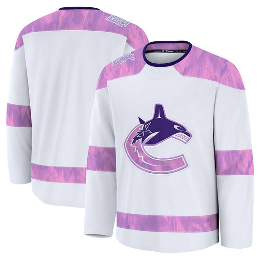 V.Canucks Fanatics 2024 Hockey Fights Cancer Practice Jersey - White Stitched American Hockey Jerseys CROVYIE