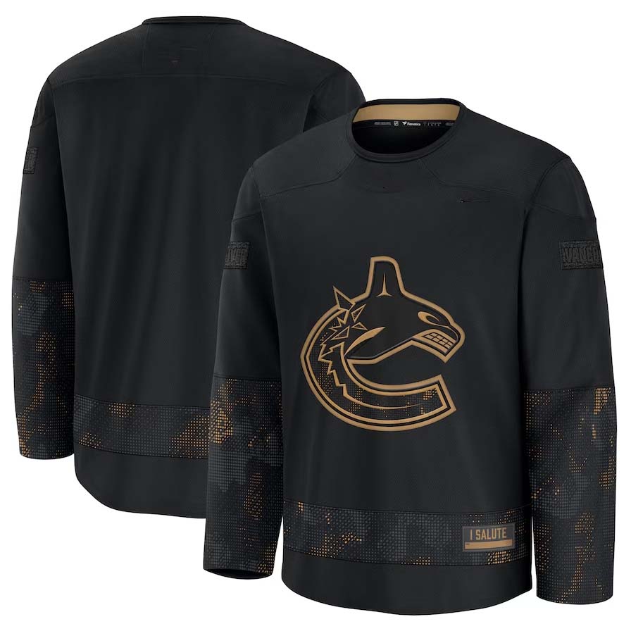 V.Canucks Fanatics 2024 Military Appreciation Practice Jersey - Black Stitched American Hockey Jerseys CROVYIE