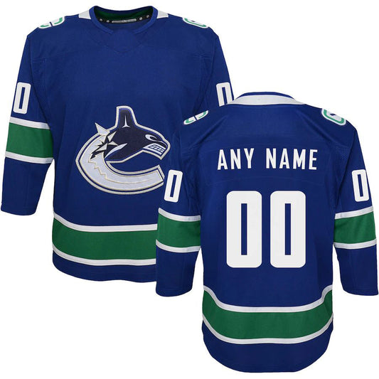 Custom V.Canucks Premier Jersey Blue Stitched American Hockey Jerseys CROVYIE
