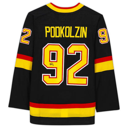 V.Canucks #92 Vasily Podkolzin Fanatics Authentic Autographed Alternate Authentic Jersey Black Stitched American Hockey Jerseys CROVYIE