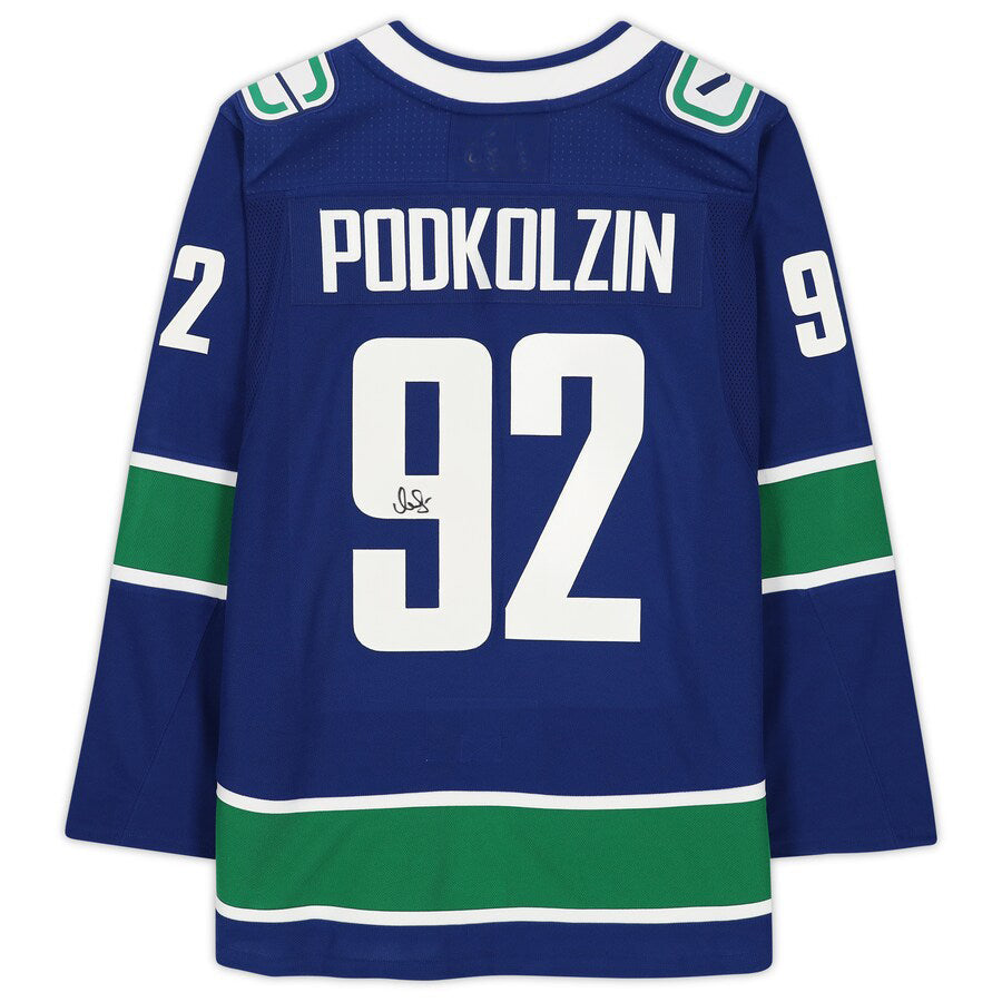 V.Canucks #92 Vasily Podkolzin Fanatics Authentic Autographed  Blue Stitched American Hockey Jerseys CROVYIE