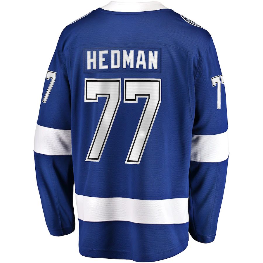 TB.Lightning #77 Victor Hedman Fanatics Branded Home 2022 Stanley Cup Final Breakaway Player Jersey  Blue Stitched American Hockey Jerseys CROVYIE