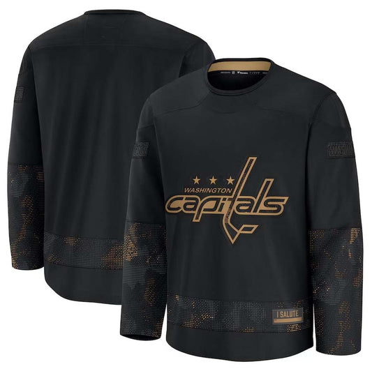 W.Capitals Fanatics 2024 Military Appreciation Practice Jersey - Black Stitched American Hockey Jerseys CROVYIE
