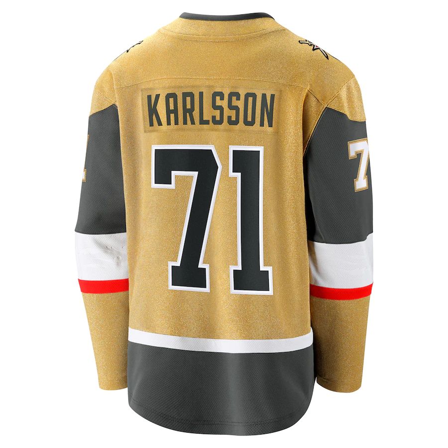 V.Golden Knights #71 William Karlsson Fanatics Branded 2020-21 Home Premier Breakaway Player Jersey Gold Hockey Jerseys CROVYIE