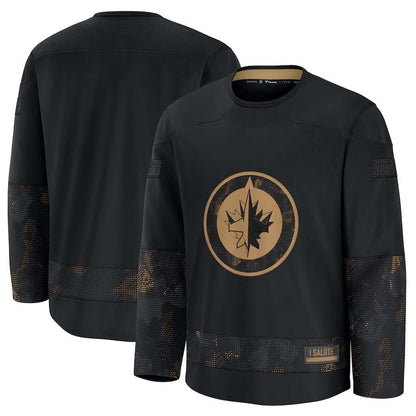 W.Jets Fanatics 2024 Military Appreciation Practice Jersey - Black Stitched American Hockey Jerseys CROVYIE
