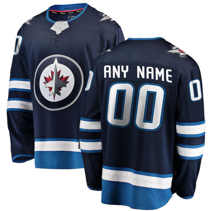 Custom W.Jets Fanatics Branded Home Breakaway  Navy Stitched American Hockey Jerseys CROVYIE