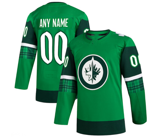Custom W.Jets 2023 St. Patrick's Day Primegreen Authentic Jersey - Kelly Green Stitched American Hockey Jerseys CROVYIE